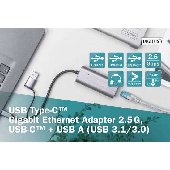 Karta sieciowa USB A / USB C 2.5Gbps Digitus DN-3028