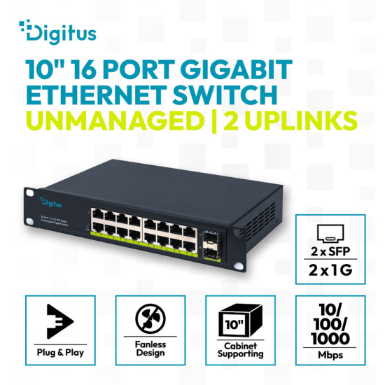 Switch Digitus DN-80118 x16 10/100/1000Mbps 2x SFP 1G do szafy 10''