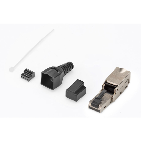 Wtyk modularny RJ45  kat.6A 10GbE PoE+ ekranowany beznarzędziowy metalowy łamany AWG 27-22 Digiitus DN-93636