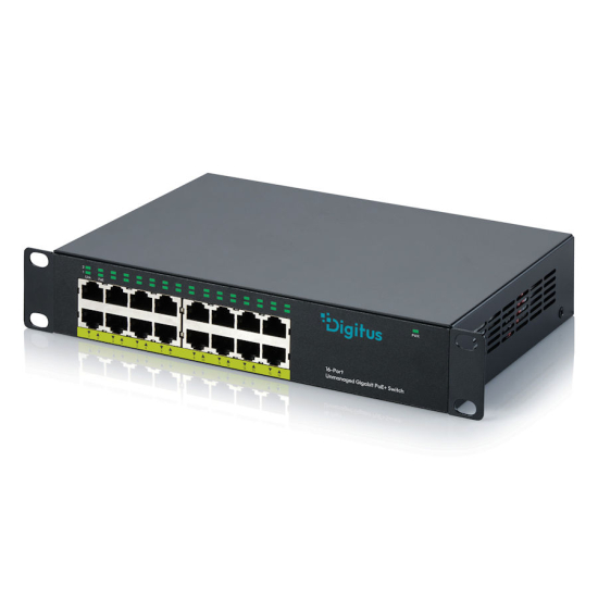 Switch Digitus DN-95334 x16 10/100/1000Mbps PoE+ 120W do szafy 10''