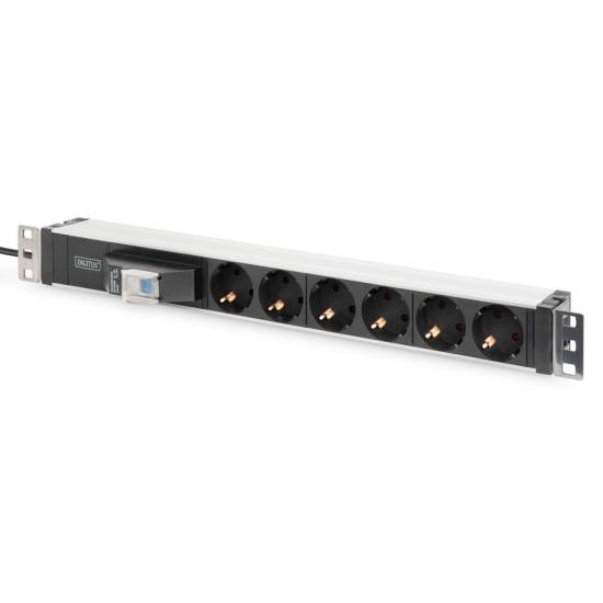 Listwa zasilająca 19" 1U 6-gniazd 2m wyłącznik nadprądowy Digitus DN-95417