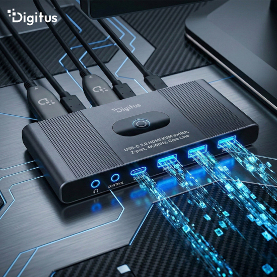 Przełącznik KVM HDMI 2x1 4K@60Hz 3x USB-A 3.1 Gen1 1x USB-C USB 3.1 Gen1 Digitus DS-12855