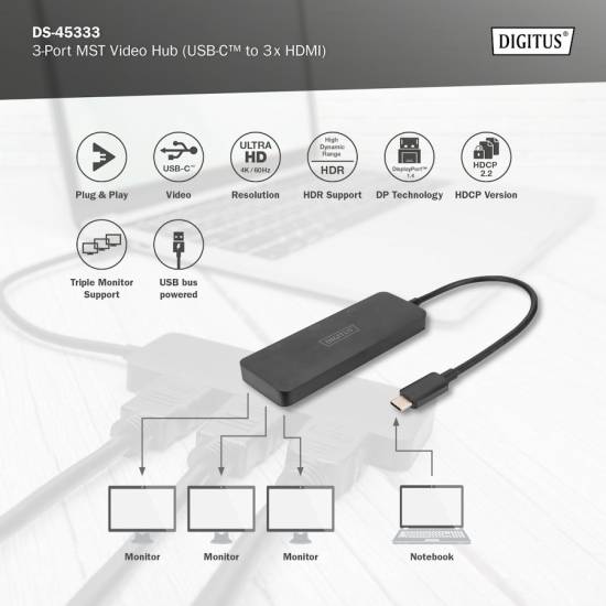 Adapter USB-C -> 3x HDMI MST Digitus DS-45333