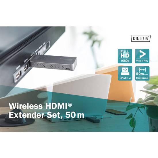 Przedłużacz HDMI 1.4 50m 1080p 60Hz FHD bezprzewodowy 5GHz Digitus DS-55318