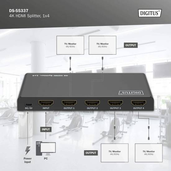 Rozdzielacz HDMI x4 4K Digitus DS-55337