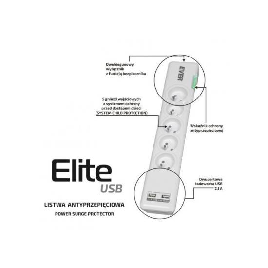 Listwa antyprzepięciowa EVER Elite USB 1,5m