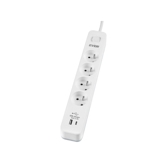 Listwa antyprzepięciowa 4 gniazda USB-A USB-C 20W EVER Protect 1,5m T/LZ12-PRO015/1000