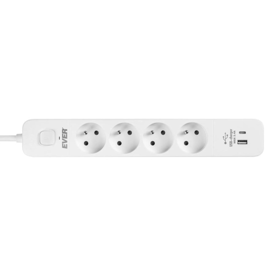 Listwa antyprzepięciowa 4 gniazda USB-A USB-C 20W EVER Protect 1,5m T/LZ12-PRO015/1000