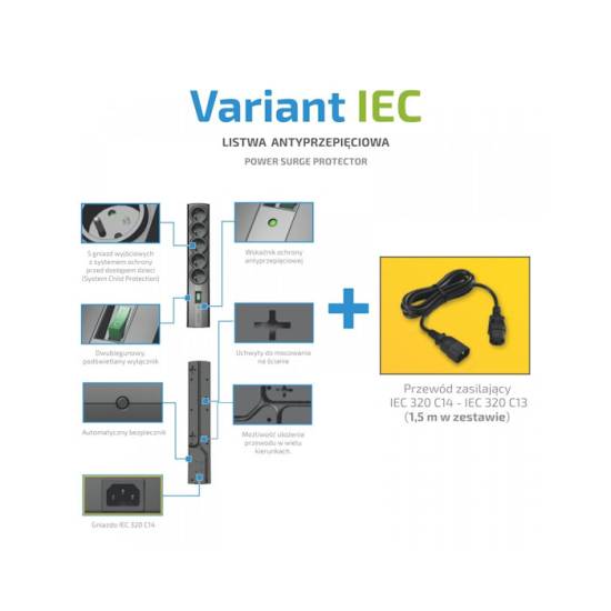 Listwa antyprzepięciowa EVER Variant IEC 1,5m