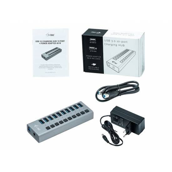 Hub USB3 x10 z funkcją ładowania 48W plus wyłączniki i-tec U3CHARGEHUB10