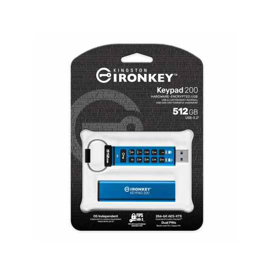 Pamięć USB 3.2 Gen 1 Kingston IronKey Keypad 200 USB-A AES-256 Encrypted 512GB IKKP200/512GB