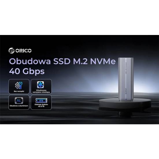 Obudowa SSD M.2 NVMe 40Gbps USB-C metalowa z wentylatorem Orico ACOM2-U4-GY-BP