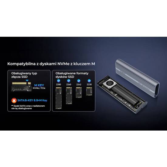 Obudowa SSD M.2 NVMe 40Gbps USB-C metalowa z wentylatorem Orico ACOM2-U4-GY-BP