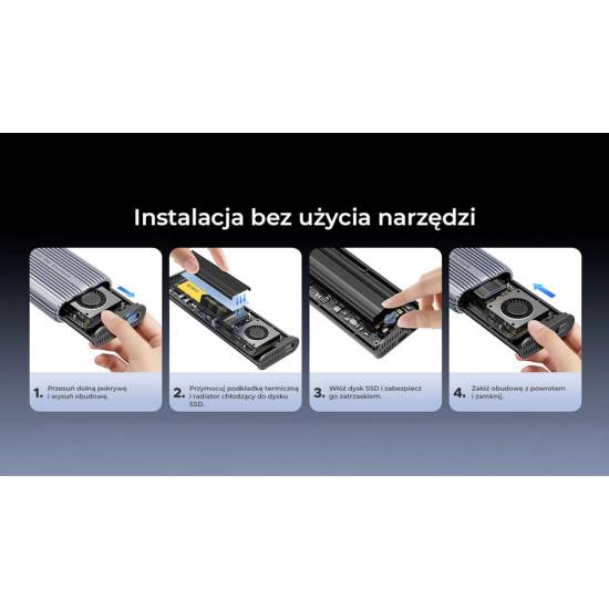 Obudowa SSD M.2 NVMe 40Gbps USB-C metalowa z wentylatorem Orico ACOM2-U4-GY-BP