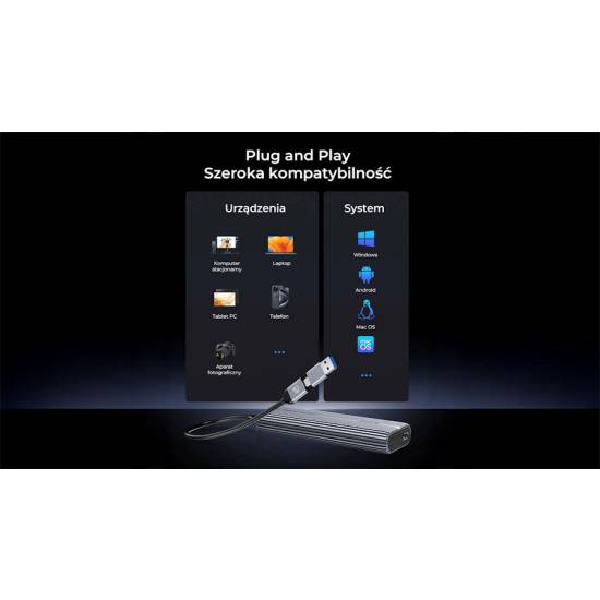 Obudowa SSD M.2 NVMe 40Gbps USB-C metalowa z wentylatorem Orico ACOM2-U4-GY-BP