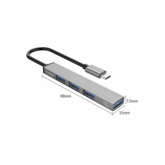 Hub USB-C -> USB 3.1 x4 aluminium 5 Gbps Orico AH-13-GY-BP