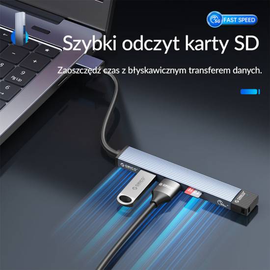 Hub USB 3.0 x1 + USB 2.0 x2 + czytnik micro SD Orico AH-A12F-GY-BP