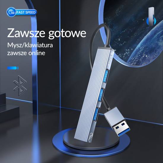 Hub USB 3.0 x1 + USB 2.0 x2 + czytnik micro SD Orico AH-A12F-GY-BP