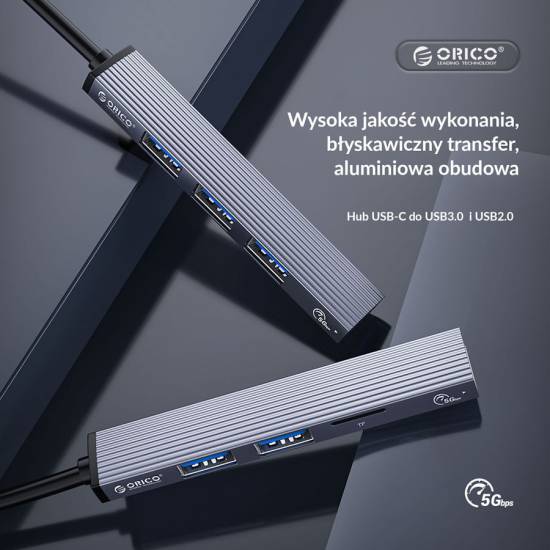 Hub USB 3.0 x1 + USB 2.0 x2 + czytnik micro SD Orico AH-A12F-GY-BP