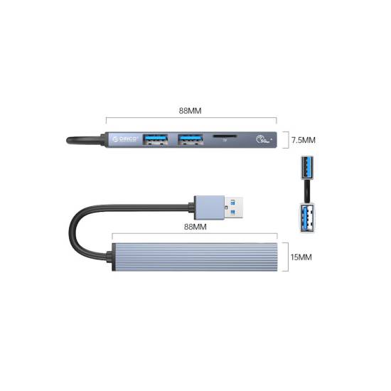 Hub USB 3.0 x1 + USB 2.0 x2 + czytnik micro SD Orico AH-A12F-GY-BP