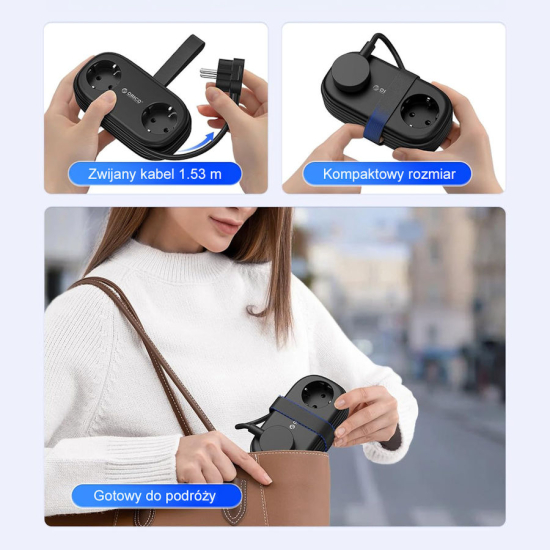 Listwa zasilająca 2-gniazda 2x USB-A 1x USB-C 20W 1,5m Orico AP3-2A2U1C-PRO-EU-BK czarna