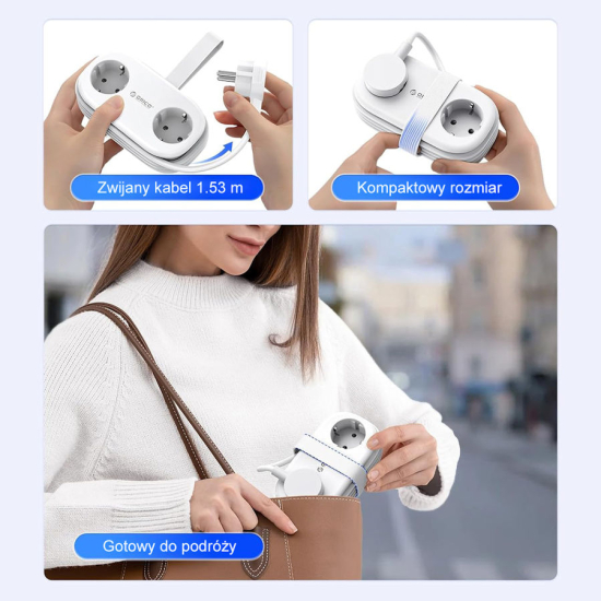 Listwa zasilająca 2-gniazda 2x USB-A 1x USB-C 20W 1,5m Orico AP3-2A2U1C-PRO-EU-WH biała