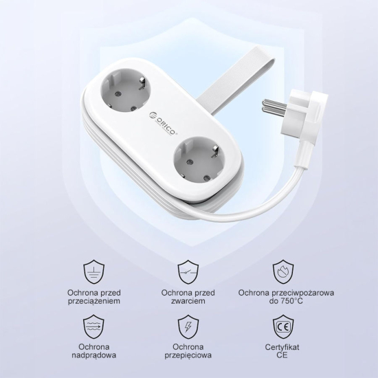 Listwa zasilająca 2-gniazda 2x USB-A 1x USB-C 20W 1,5m Orico AP3-2A2U1C-PRO-EU-WH biała