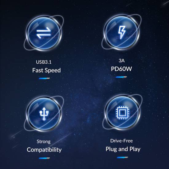 Kabel USB C - USB A żeński 10Gbps PD 60W Orico CAF31-10-BK-BP