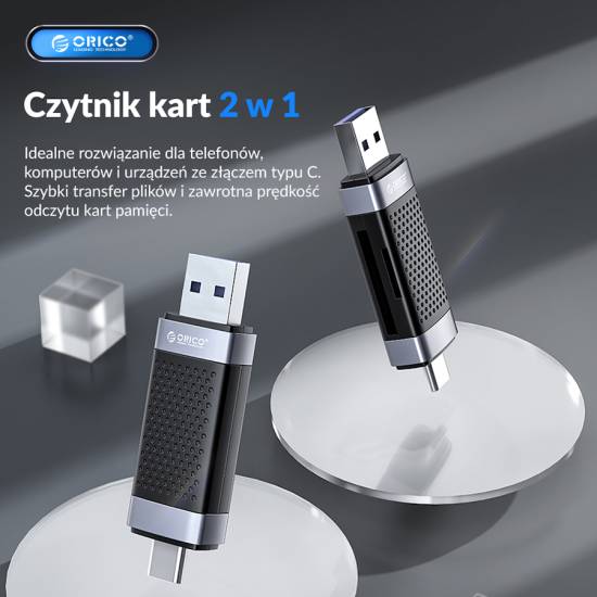 Czytnik kart SD/microSD USB-A/USB-C 2.0 Orico CD2D-AC2-BK-EP