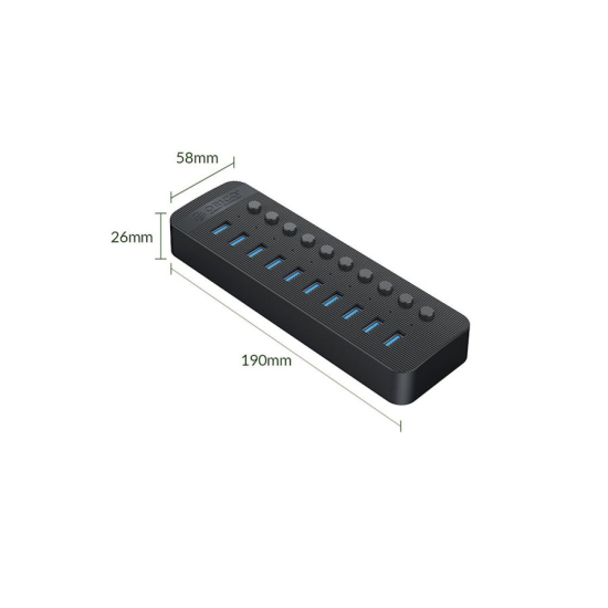 Hub USB-A 3.0 x10 z wyłącznikami portów 5Gbps Orico CT2U3-10AB-EU-BK-BP