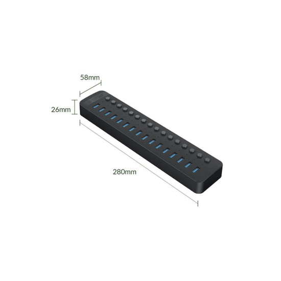 Hub USB-A 3.0 x16 z wyłącznikami portów 5Gbps Orico CT2U3-16AB-EU-BK-BP