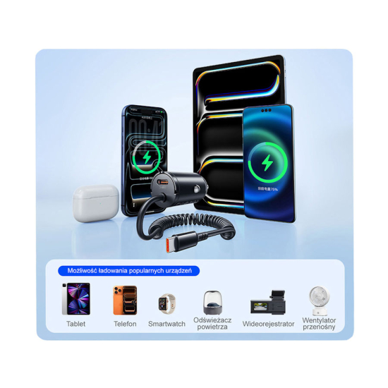 Ładowarka samochodowa PD 30W USB-C x2 z kablem spiralnym Orico DS-30-2C-BK-EP