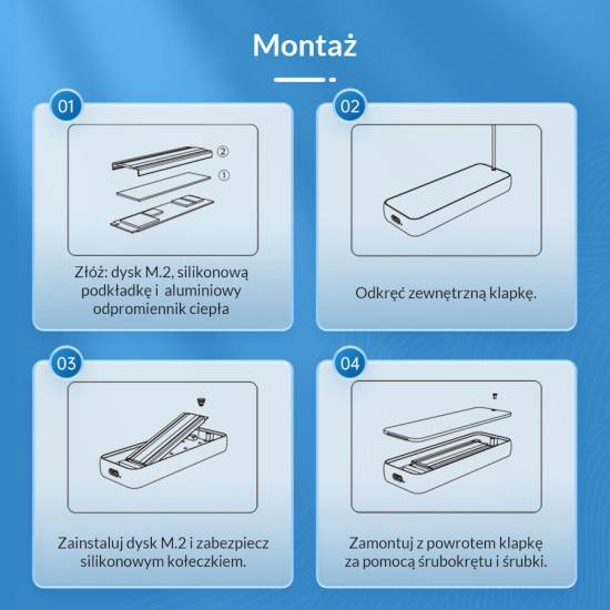 Obudowa SSD M.2 PCIe/NVMe USB 3.2 20Gbps USB C Orico M223C3-G4-GY-BP