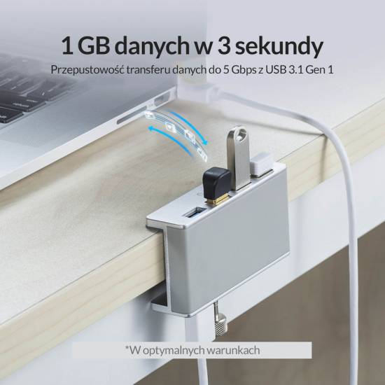 Hub USB 3.0 x 4 biurkowy z uchwytem ORICO MH4PU-P-SV-BP aktywny aluminium