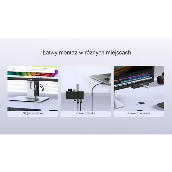 Hub USB-C -> USB 3.2 USB-A x2 USB-C x3 czytnik kart przykręcany ORICO MH5PC-10-BK-BP aktywny