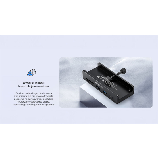 Hub USB-C -> USB 3.2 USB-A x2 USB-C x3 czytnik kart przykręcany ORICO MH5PC-10-BK-BP aktywny