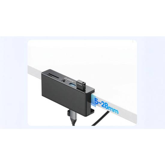 Hub USB-C -> USB-A x2 czytnik SD/microSD minijack biurkowy z uchwytem Orico MH5PMM-10-BK-BP