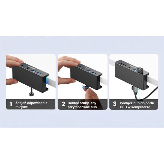 Hub USB-C -> USB-A x2 czytnik SD/microSD minijack biurkowy z uchwytem Orico MH5PMM-10-BK-BP