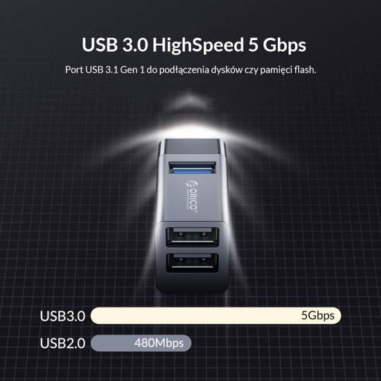 Hub USB 3.0 x3 porty bez kabla Orico MINI-U32-BK-BP