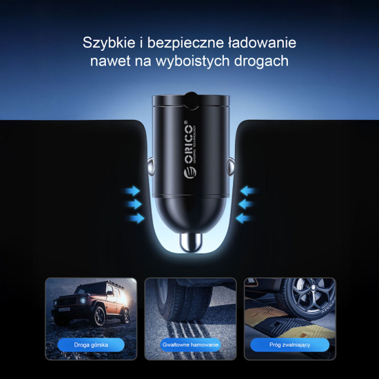 Ładowarka samochodowa PD 30W USB-C USB-A metalowa mini Orico MR-30-1A1C-BK-EP