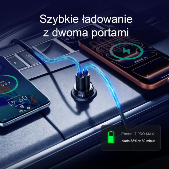 Ładowarka samochodowa PD 30W USB-C x2 metalowa mini Orico MR-30-2C-BK-EP