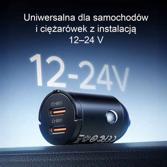 Ładowarka samochodowa PD 30W USB-C x2 metalowa mini Orico MR-30-2C-BK-EP