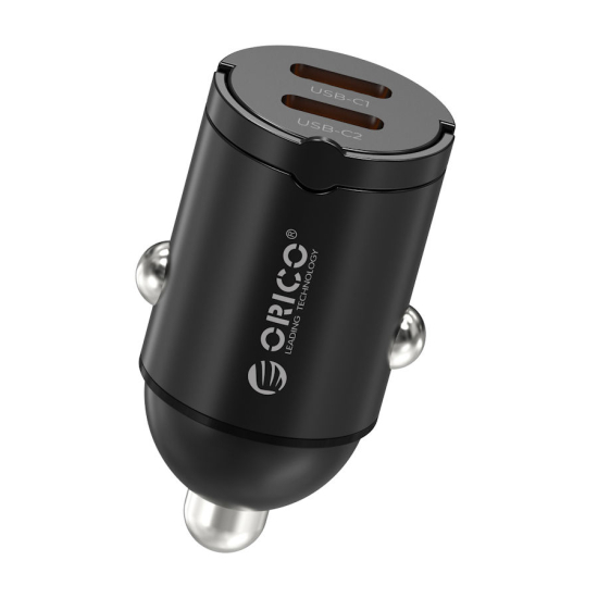 Ładowarka samochodowa PD 30W USB-C x2 metalowa mini Orico MR-30-2C-BK-EP