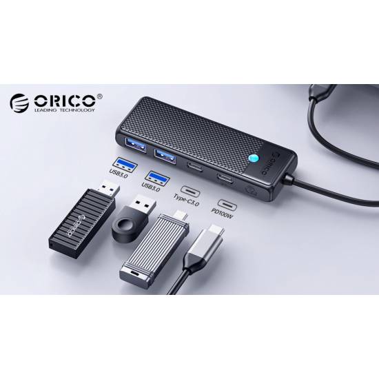 Hub USB-C -> USB-A x2 USB-C x2 PD 100 W Orico PAPW2AC-C3-015-BK-EP