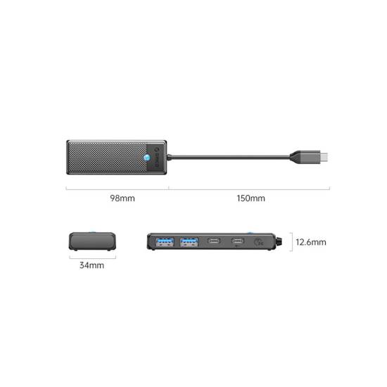 Hub USB-C -> USB-A x2 USB-C x2 PD 100 W Orico PAPW2AC-C3-015-BK-EP