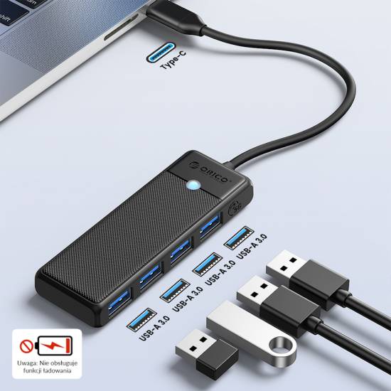 Hub USB-C -> USB 3.0 x4 czarny 5Gbps Orico PAPW4A-C3-015-BK-EP