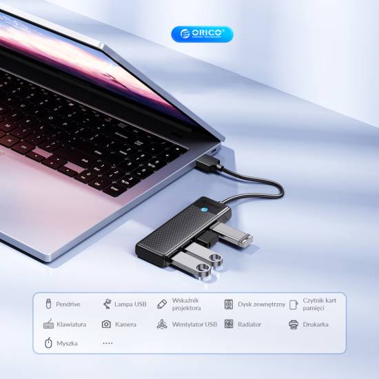 Hub USB-C -> USB 3.0 x4 czarny 5Gbps Orico PAPW4A-C3-015-BK-EP