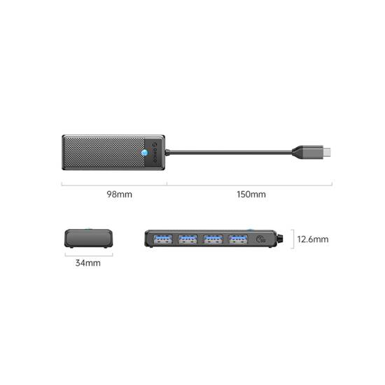 Hub USB-C -> USB 3.0 x4 czarny 5Gbps Orico PAPW4A-C3-015-BK-EP