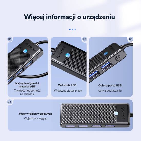 Hub USB 3.0 x4 czarny 5Gbps Orico PAPW4A-U3-015-BK-EP