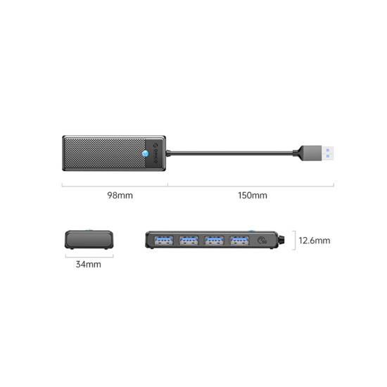 Hub USB 3.0 x4 czarny 5Gbps Orico PAPW4A-U3-015-BK-EP